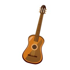Fototapeta na wymiar Acoustic guitar cartoon icon isolated on white background. Wooden string musical instrument Guitar flat style vector illustration.