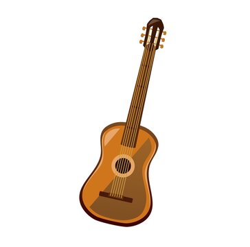 Acoustic guitar cartoon icon isolated on white background. Wooden string musical instrument Guitar flat style vector illustration.