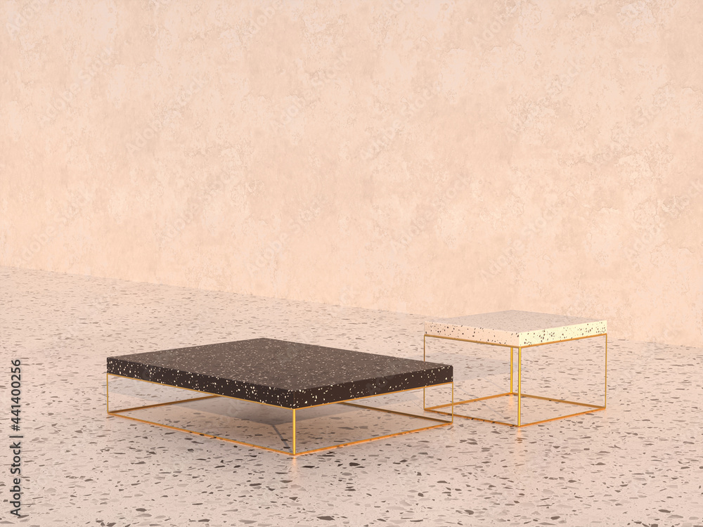 Aufkleber Natural beauty podium backdrop with terrazzo and golden textured. 3d rendering.