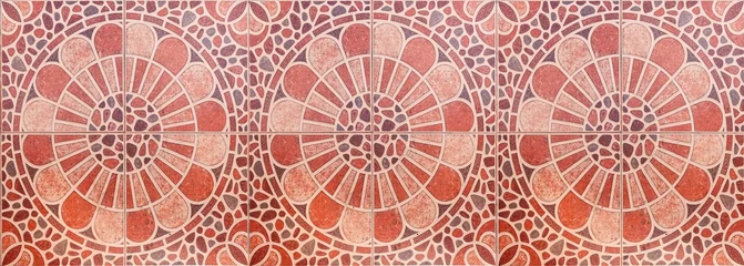 Foto op Plexiglas Panorama van Vintage antieke keramische tegel patroon textuur en naadloze achtergrond © torsakarin