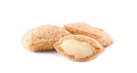 Sweet corn pads with milk filling on white background