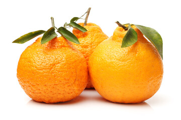 tangerines with green leaves isolated