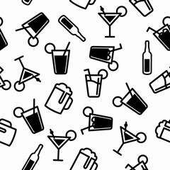 Drinks Pattern. Vector isolated seamless pattern or background with drinks