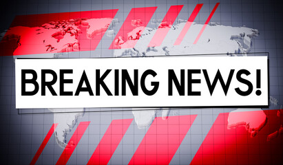 Breaking news concept, world map in background - 3D illustration