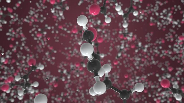 Molecule of acrolein, conceptual molecular model. Conceptual looping 3d animation