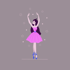a beautiful ballerina in a pink dress on a background with stars. a dancer in a dress is dancing
