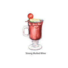 strong mulled wine glass cocktail in an elegant cup isolated on white background. continuous line drawing doodle minimalist design.