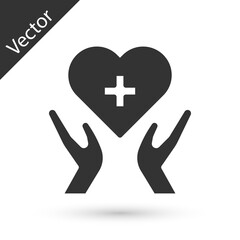 Obraz premium Grey Heart with a cross icon isolated on white background. First aid. Healthcare, medical and pharmacy sign. Vector