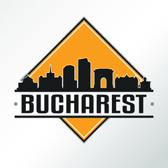 Bucharest Romania Skyline Logo. Adventure Landscape Design Vector Illustration.