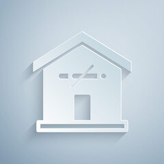 Paper cut No smoking at home icon isolated on grey background. Area no smoking house. Paper art style. Vector