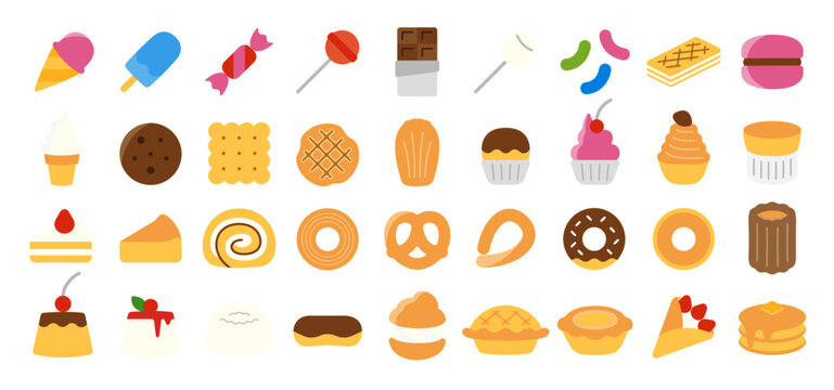 Sweets and Dessert Flat Icon Set