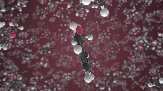 Molecule of anisole, conceptual molecular model. Conceptual looping 3d animation