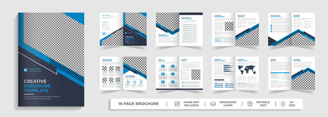 Corporate modern bi fold brochure template and company profile with blue and black creative shapes annual report design ,Multipurpose editable template