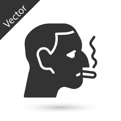 Grey Man smoking a cigarette icon isolated on white background. Tobacco sign. Vector