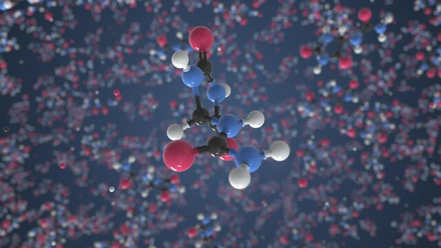 Molecule of allantoin, conceptual molecular model. Conceptual looping 3d animation