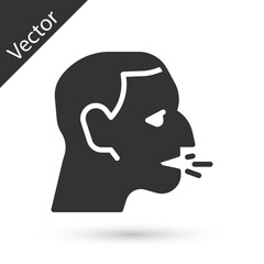Grey Man coughing icon isolated on white background. Viral infection, influenza, flu, cold symptom. Tuberculosis, mumps, whooping cough. Vector