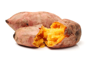 roasted sweet potatoes on a white background 