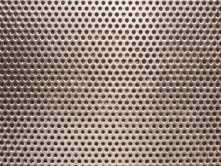 Stainless steel texture with dots from a pan with burnt grease residue.