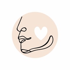 Vector illustration. Portrait of a person in line art style. One line drawing with colored geometric shapes. Drawing in a minimalistic style. Profile of a human isolated on white background.