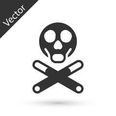 Grey Bones and skull as a sign of toxicity warning icon isolated on white background. Vector