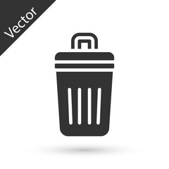 Grey Trash can icon isolated on white background. Garbage bin sign. Recycle basket icon. Office trash icon. Vector