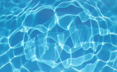 Blue background of water in the pool. Beautiful patterns on the water surface