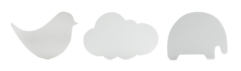 Set with different cute child's night lamps on white background. Banner design