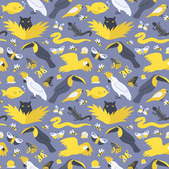 Fototapeta na wymiar Fauna pattern purple yellow