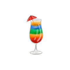 watercolor glass cocktail in an elegant cup isolated on white background. continuous line drawing doodle minimalist design.