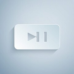 Paper cut Pause button icon isolated on grey background. Paper art style. Vector