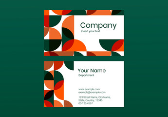 Orange and White Geometric Patterned Business Card Layout