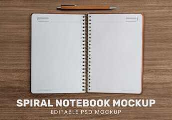 Opened Notebook Pages Mockup on Wooden Background