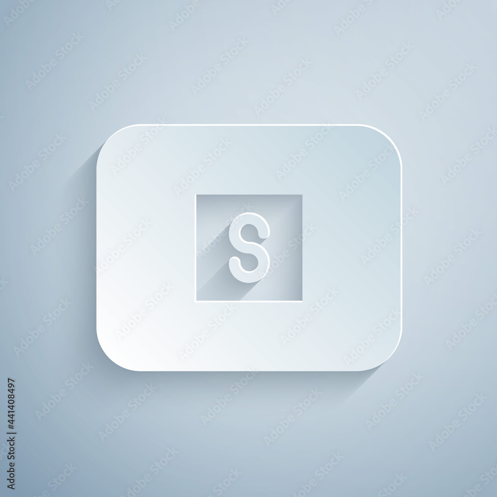 Poster paper cut stop media button icon isolated on grey background. paper art style. vector
