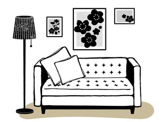 室内イラスト。心地よい暮らしのイラスト。インテリア、家具のイラスト。