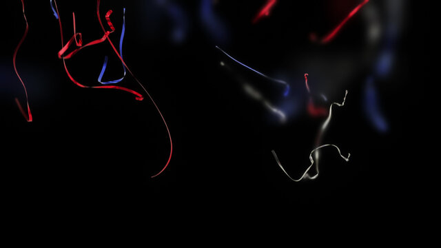 Confetti stripes - red, blue and white confetti falling against a black background. - Powered by Adobe