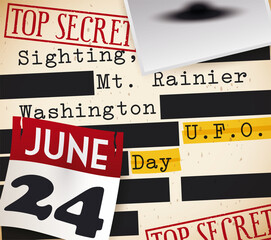 Top Secret File with Evidence of Spaceships during UFO Day, Vector Illustration