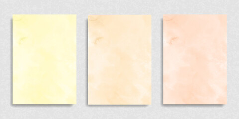 Set of watercolor peach beige yellow background for paper design. Soft pastel wallpaper. Illustration as template for layout composition