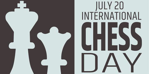 Fototapeta na wymiar Chess day greeting card. Chess king and queen silhouettes. International chess day. 20 july