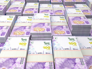 Argentine money. Argentine peso banknotes. 100 ARS pesos bills.