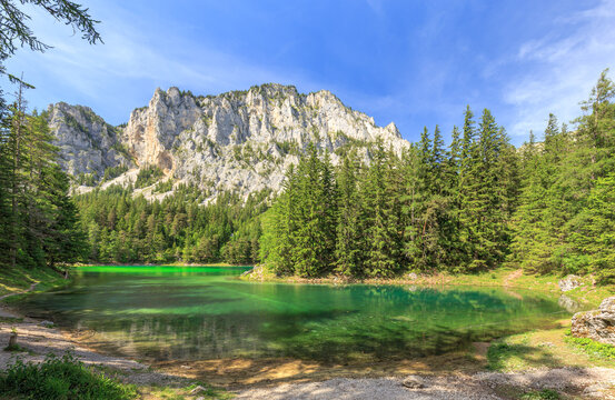 Hochschwab mountains at the Green Lake in Styria
