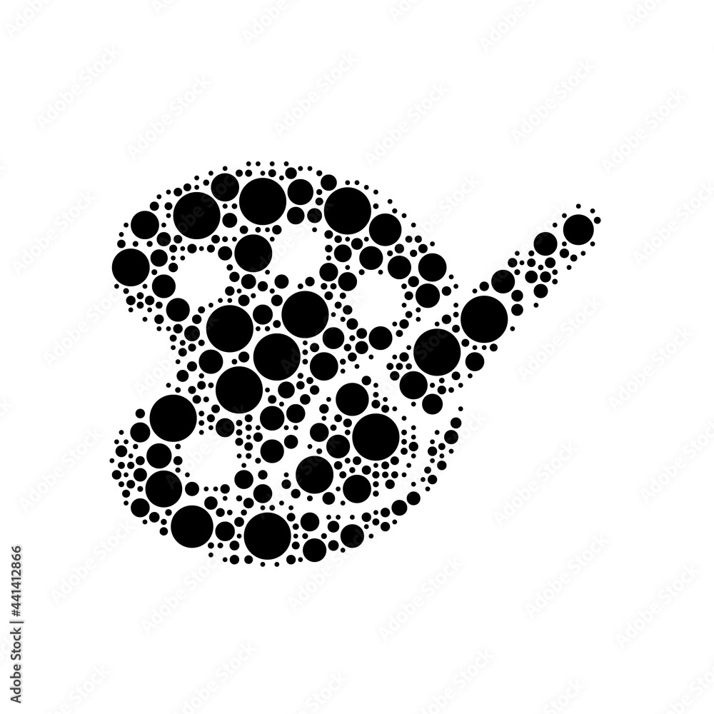 Poster a large palette symbol in the center made in pointillism style. the center symbol is filled with bla