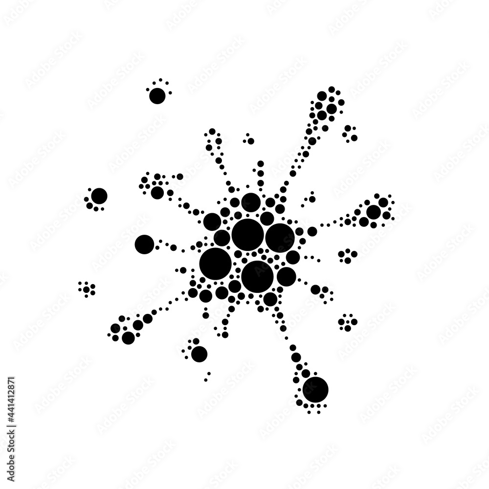 Poster a large blot symbol in the center made in pointillism style. the center symbol is filled with black 