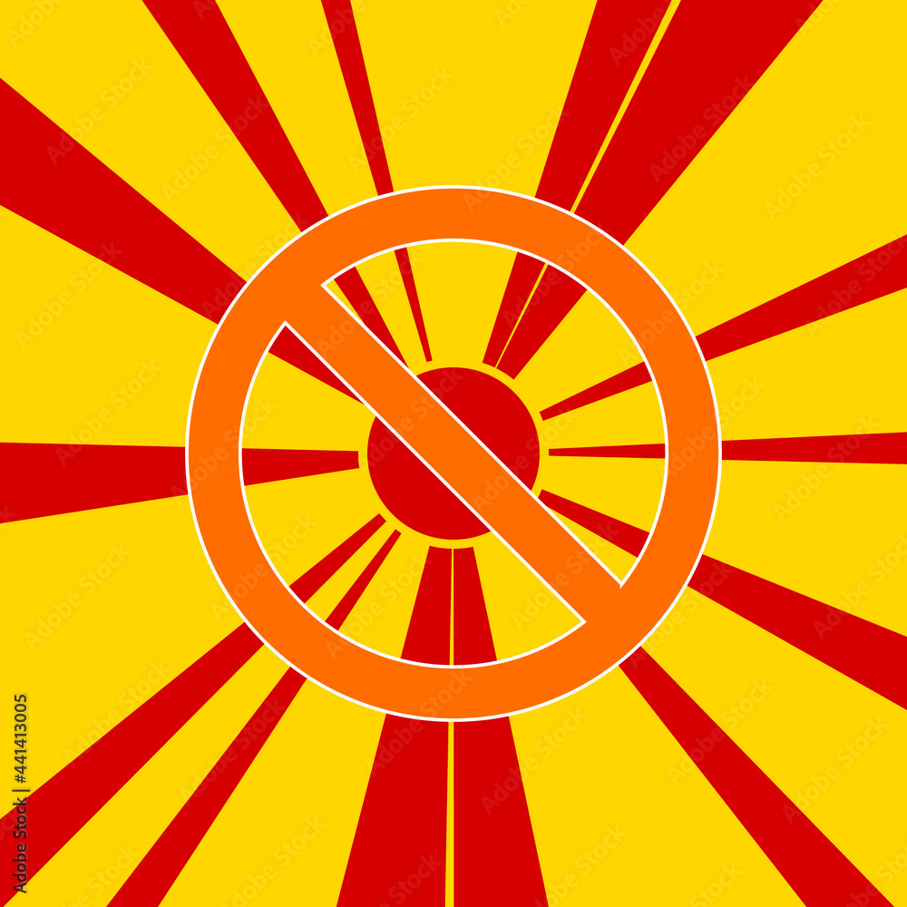 Poster stop symbol on a background of red flash explosion radial lines. the large orange symbol is located 