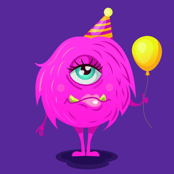 Happy Birthday with pink cute monste