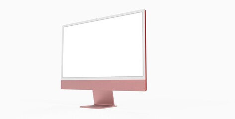 red Computer display mock up with blank white screen. Stylish desktop computer mockup.