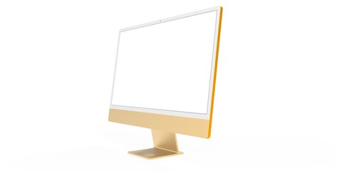 yellow Workspace blank screen desktop computer, Mockup computer gold