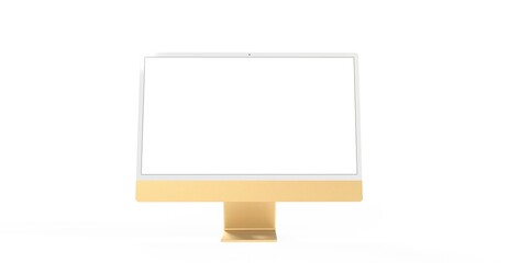 yellow Workspace blank screen desktop computer, Mockup computer gold