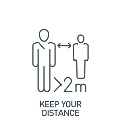 keep your distance single line icon isolated on white. Perfect outline symbol Prevention Coronavirus Covid pandemic quarantine banner. design warning element don't walk, stay home with editable Stroke