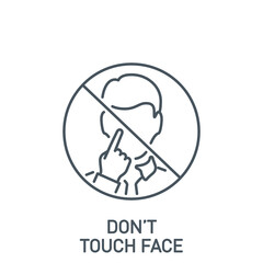 do not touch your face with dirty hands single line icon isolated on white. Perfect outline symbol Prevention Coronavirus Covid 19 pandemic banner. Quality design warning element with editable Stroke