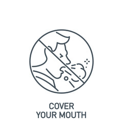 head of sick man coughing without a mask single line icon isolated on white. outline symbol symptoms Coronavirus Covid 19 pandemic banner. cover your mouth when coughing element with editable Stroke